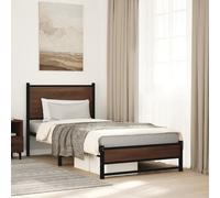 Metal Bed Frame with Headboard Base Bedstead Brown Oak 90x200 cm vidaXL