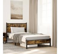 Metal Bed Frame with Headboard Base Bedstead Smoked Oak 100x190 cm vidaXL