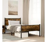 vidaXL Metal Bed Frame with Headboard and Footboard Smoked Oak 107x203 cm