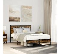 vidaXL Metal Bed Frame with Headboard Bed Smoked Oak 120x190 cm Small Double