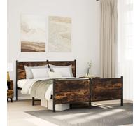 Metal Bed Frame with Headboard and Footboard Smoked Oak 140x200 cm vidaXL