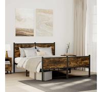 vidaXL Metal Bed Frame with Headboard and Footboard Smoked Oak 140x200 cm