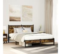 Metal Bed Frame with Headboard Base Bedstead Smoked Oak 140x200 cm vidaXL