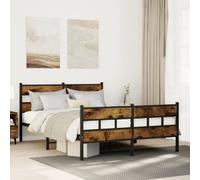 vidaXL Metal Bed Frame without Mattress Bed Smoked Oak 150x200 cm King Size