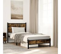 vidaXL Metal Bed Frame without Mattress Smoked Oak 90x200 cm