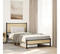 vidaXL Metal Bed Frame with Headboard Bed Base Bedstead Sonoma Oak 107x203 cm