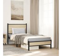 vidaXL Metal Bed Frame with Headboard Bed Sonoma Oak 75x190 cm Small Single