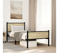 vidaXL Metal Bed Frame with Headboard and Footboard Sonoma Oak Small Single
