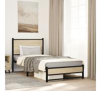 Metal Bed Frame with Headboard Base Sonoma Oak 90x190 cm Single vidaXL