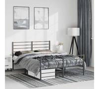 (black, 135 x 190 cm/with headboard & footboard) vidaXL Metal Bed Frame with Headboard Bed Base Mattress Foundation Bedstead