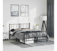 (black, 150 x 200 cm/with headboard & footboard) vidaXL Metal Bed Frame with Headboard Bed Base Mattress Foundation Bedstead
