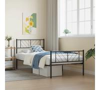 Metal Bed Frame without Mattress with Footboard Black 75x190cm