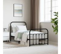 vidaXL Metal Bed Frame With Headboard And Footboard Black 90X190 cm, Black