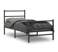 vidaXL Metal Bed Frame with Headboard & Footboard – Black, Modern, Single 90x200 cm