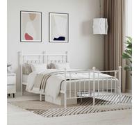 vidaXL Metal Bed Frame with Headboard and Footboard White 120x190 cm