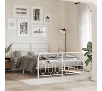 vidaXL Metal Bed Frame without Mattress with Footboard White 135x190cm