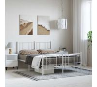 vidaXL Metal Bed Frame & Headboard & Footboard White 135x190cm 4FT UK NEW