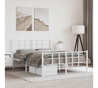 vidaXL Metal Bed Frame without Mattress with Footboard White 140x190cm