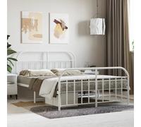 vidaXL Metal Bed Frame without Mattress with Footboard White 140x190cm