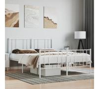 (white, 140 x 200 cm/with headboard & footboard) vidaXL Metal Bed Frame with Headboard Bed Base Mattress Foundation Bedstead