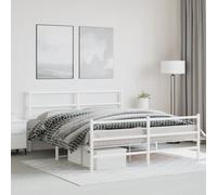 vidaXL Metal Bed Frame with Headboard and FootboardÂ White 150x200 cm King Size
