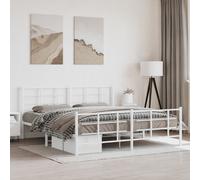 vidaXL Metal Bed Frame without Mattress with Footboard White 183x213cm