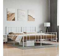 Metal Bed Frame with Headboard and Footboard White 200x200 cm
