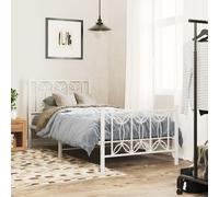 vidaXL Metal Bed Frame without Mattress with Footboard White 75x190cm