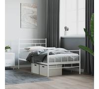 vidaXL Metal Bed Frame without Mattress with Footboard White 90x200cm