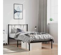 Metal Bed Frame with Headboard Black 100x190 cm