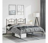 Vidaxl Metal Bed Frame With Headboard Black 135X190 Cm Double, Black