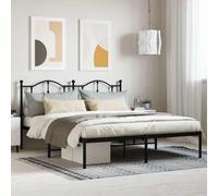 vidaXL Metal Bed Frame without Mattress with Headboard Black 180x200cm