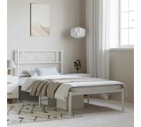 vidaXL Metal Bed Frame without Mattress with Headboard White 100x190cm