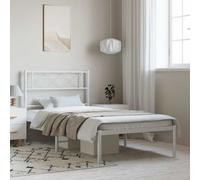 vidaXL Metal Bed Frame without Mattress with Headboard White 100x200cm