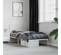 Metal Bed Frame without Mattress with Headboard White 107x203cm
