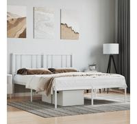 vidaXL White Small Double Bed Frame with Headboard - Sturdy Steel Construction, Elegant Design, Extra Under-Bed Storage Space