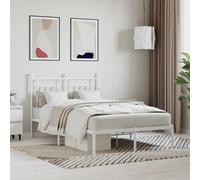 vidaXL Metal Bed Frame with Headboard White 120x200 cm UK NEW