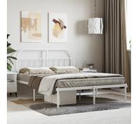 Modern Metal Bed Frame with Headboard White 140x190 cm