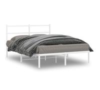 vidaXL Metal Bed Frame with Headboard Mattress Foundation White 140x190 cm