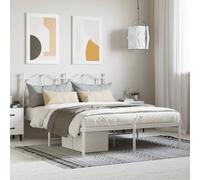 (white, 140 x 190/with headboard) vidaXL Metal Bed Frame Bedroom Platform Bed Base Bedstead Mattress Foundation