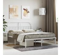 Vidaxl Metal Bed Frame With Headboard White 140X200 Cm