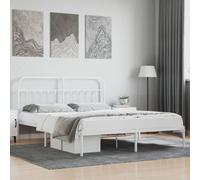 vidaXL Metal Bed Frame without Mattress with Headboard White 180x200cm