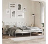 (white, 193 x 203 cm/ with headboard) vidaXL Metal Bed Frame with Headboard Home Bed Base Bedstead