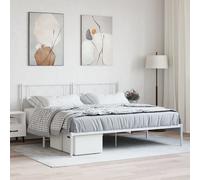 vidaXL Metal Bed Frame without Mattress with Headboard White 200x200cm