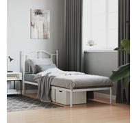 vidaXL Metal Bed Frame with Headboard, Bed Base for Single Bed, Mattress Foundation for Bedroom Home Guest Room, Bedstead, White 90x190 cm Single