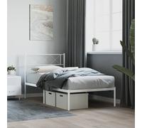 vidaXL Metal Single Bed Frame with Headboard, Robust Steel Construction, Standard Size 90x200 cm, Under-Bed Storage Space, Ideal for Bedroom - White
