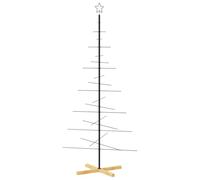 Metal Christmas Tree with Wooden Base Black 180 cm