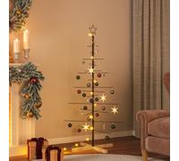 vidaXL Black Metal Christmas Tree with Wooden Base for DIY Decoration - Modern Steel Xmas Tree Stand for Indoor/Outdoor Festive Decor, 150cm