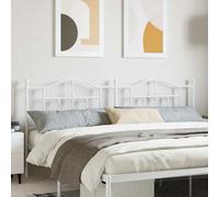 vidaXL White Metal Bed Headboard for 200 cm Mattress - Powder-Coated Steel with Sturdy Legs and Round Tubes Design