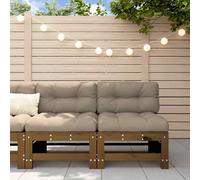 vidaXL Middle Sofas with Cushions 2 pcs Honey Brown Solid Wood Pine 01 UK HOT
